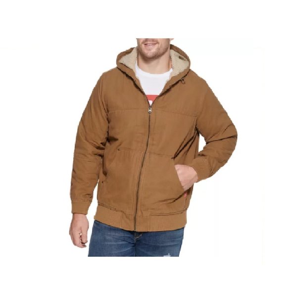 Men's Tall Size Levi's Sherpa-Lined Workwear Bomber Work Jacket Coat Brown XLT - Picture 11 of 11